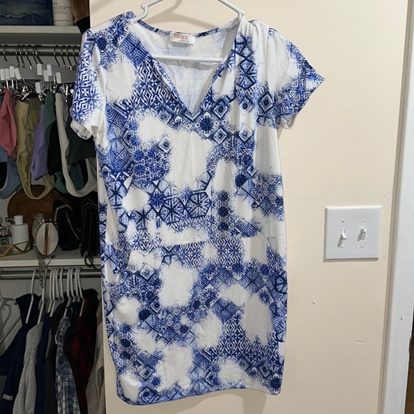 Renee C. Dresses & Skirts - suede blue and white boutique dress